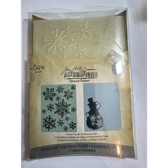 Sizzix Texture Fades Embossing Folders Snow Flurries & Snowman Set By Tim Holtz - Picture 1 of 2
